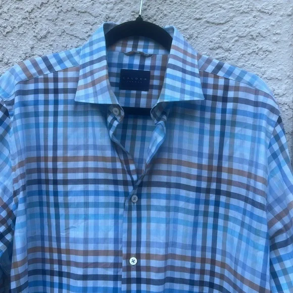 CALDER CARMEL Limited Edition Mens Blue Multi Plaid L/S Button Down Shirt Size L - Picture 2 of 8